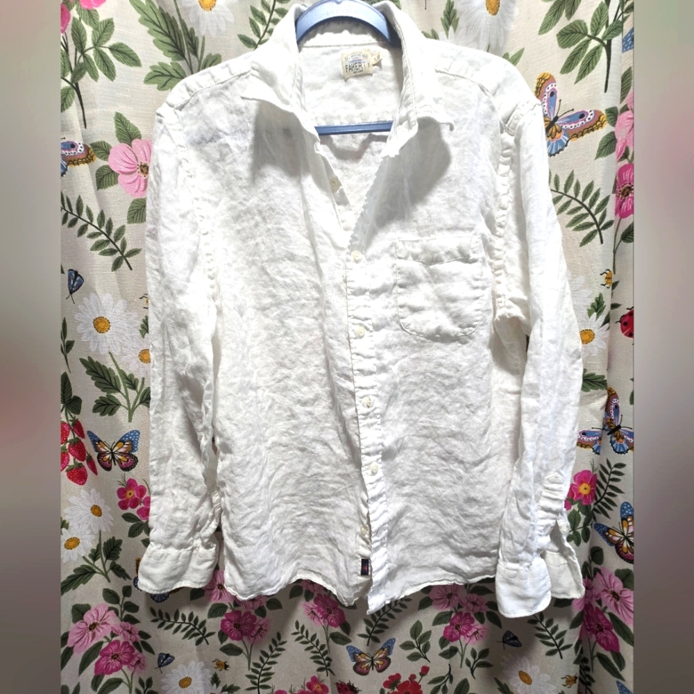 Faherty White Linen Button-Up Shirt Sz XL